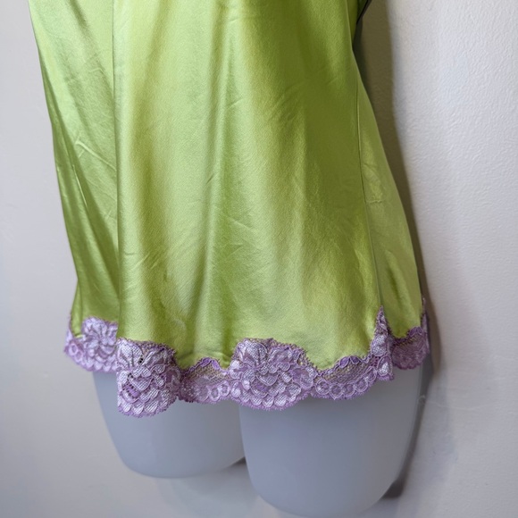 Lindsey Luxe Y2K Elegant Satin Green Lilac Lace Chemise Cami Tank Top Camisole - Picture 9 of 15